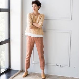 100% Linen GENOVA tapered pants in amber yellow s/m